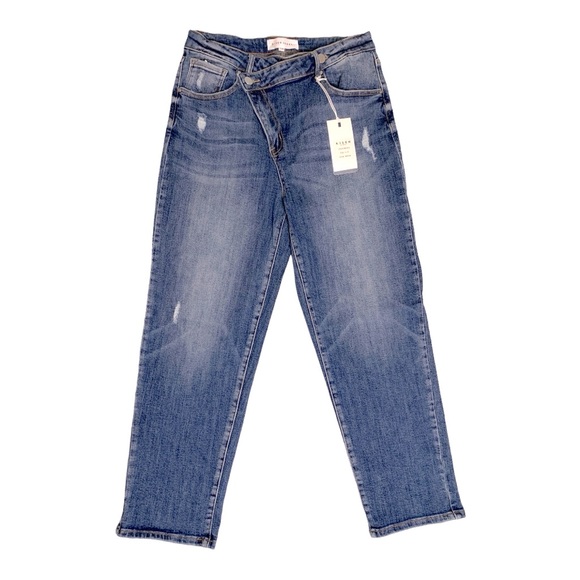 Trendy Ankle Asymmetrical Straight Leg Jeans - Picture 1 of 2